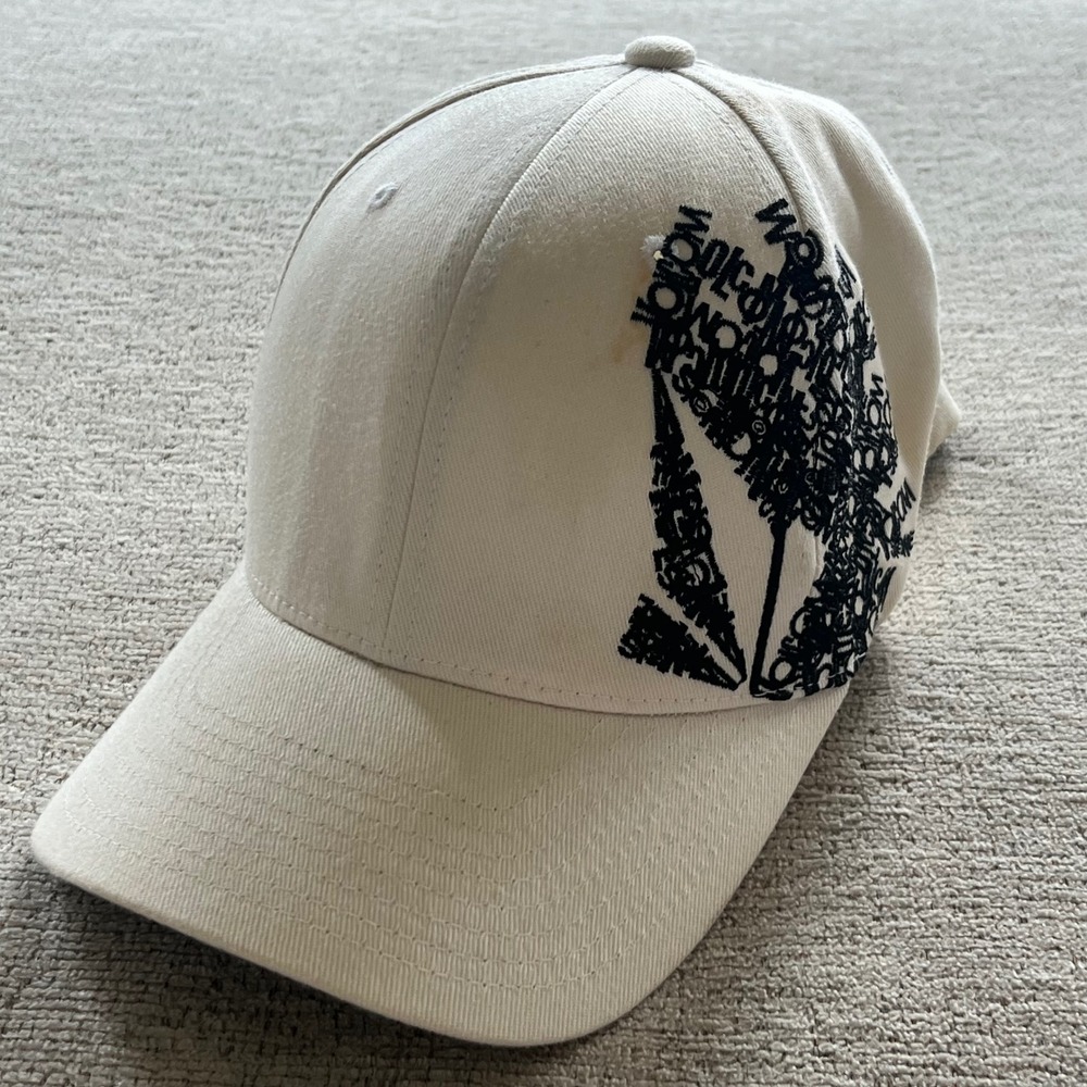 Volcom Flexfit Baseball Cap Cream Graphic Hat S-M Stretch Fit Skateboarding